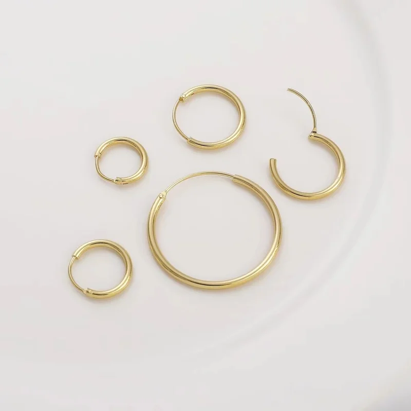 925 Sterling Silver 18ＫGold Simple style Plated Hoop Earring For Women and Man Fine Jewelry 1.2MM Fashion 10-20MM For Lady Gift