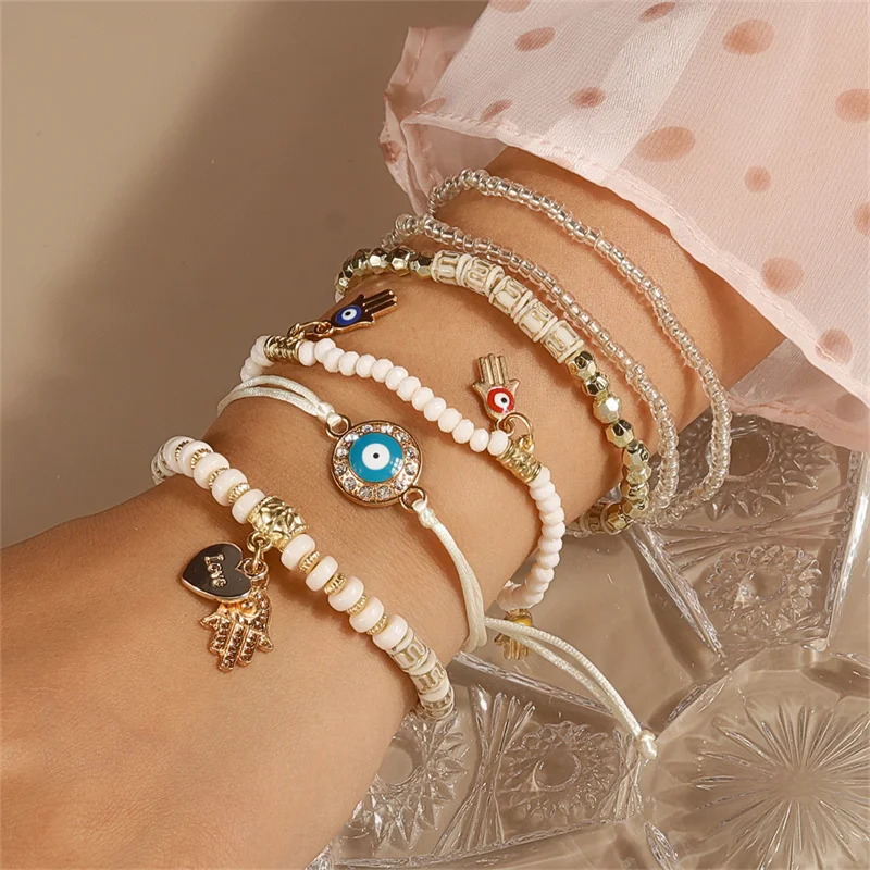 Aihua Bohemian Kristall türkisch glücklich blau Auge Armband Armreif für Frauen Gold Farbe Kette Armband Set Vintage Boho Schmuck Geschenke – Detail 17