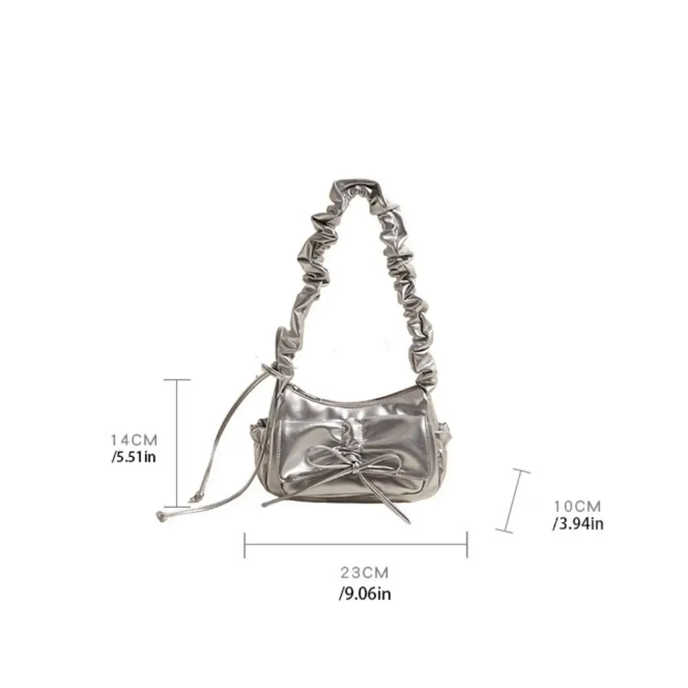 Borsa a tracolla con fiocco in stile francese Borsa in pelle PU stile coreano con coulisse pieghettata Borsa da viaggio con tracolla pieghevole in tinta unita
