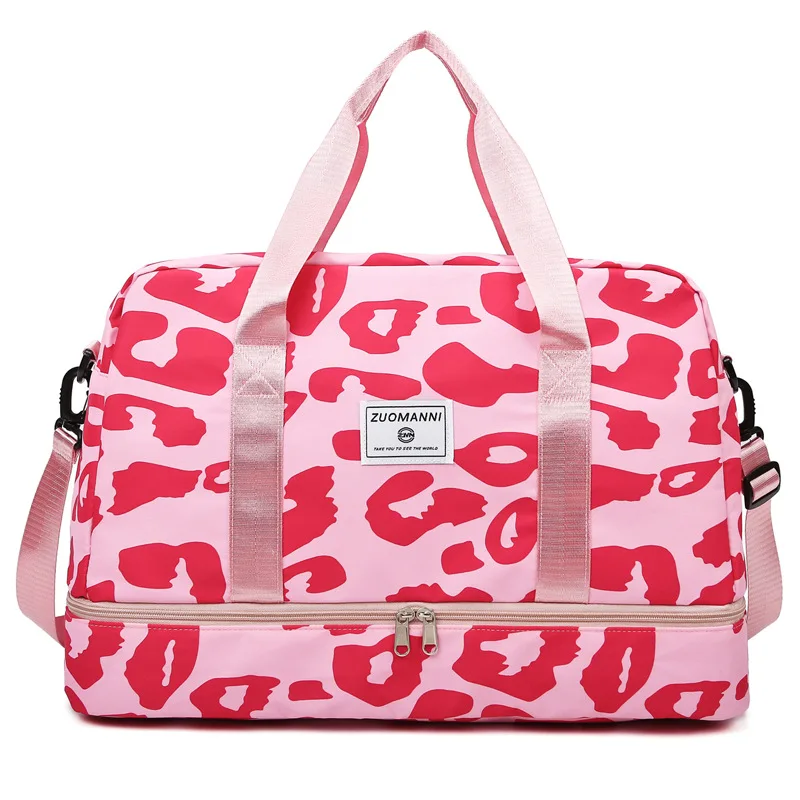 Trendy Zebra Print Waterproof Duffel Detachable Strap Shoe Pocket Gym Bag for Women Short Overnight Travel Weekend Sports Trip view 2