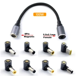 1set 5.5x2.1mm Female to Magnetic 8P + Magnetic DC Jack Plug Power Adapter Converter for Lenovo Asus Dell Hp Laptop input cable