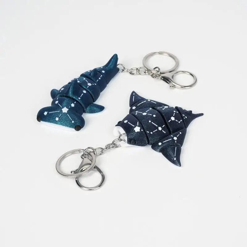 Kreativer 3D-gedruckter Meerestier-Schlüsselanhänger mit beweglichem Wal und Galaxie-Charm als Geschenkbeutel-Accessoire – Detail 7