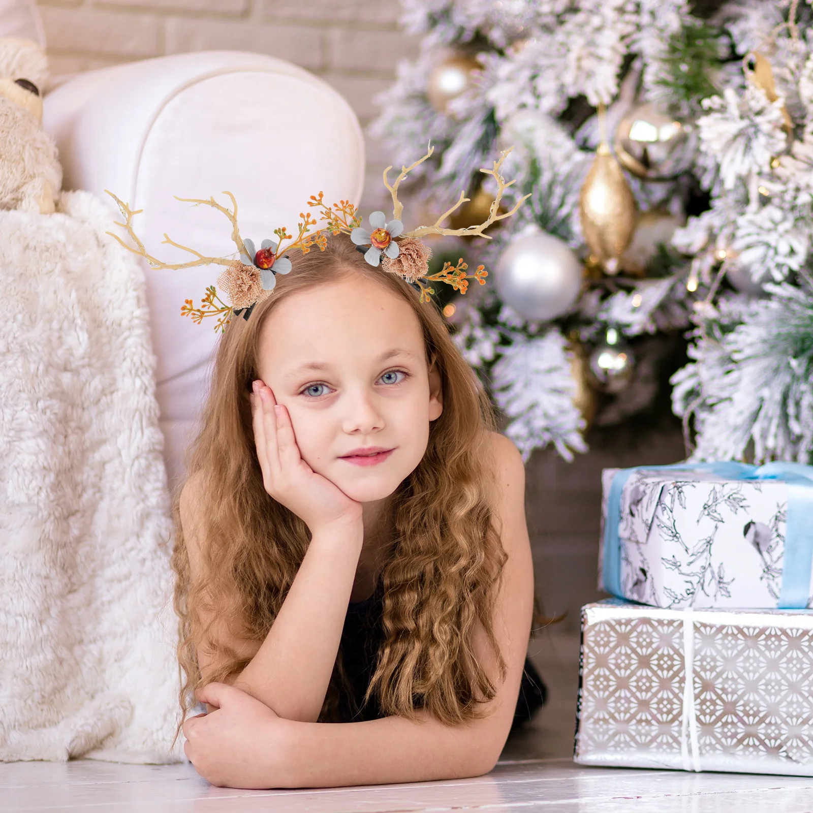 

Xmas Antler Hair Clip Christmas Deer Antlers Cute Accessory for Girls Party Cosplay Performance Deer Antlers Christmas Headpiece
