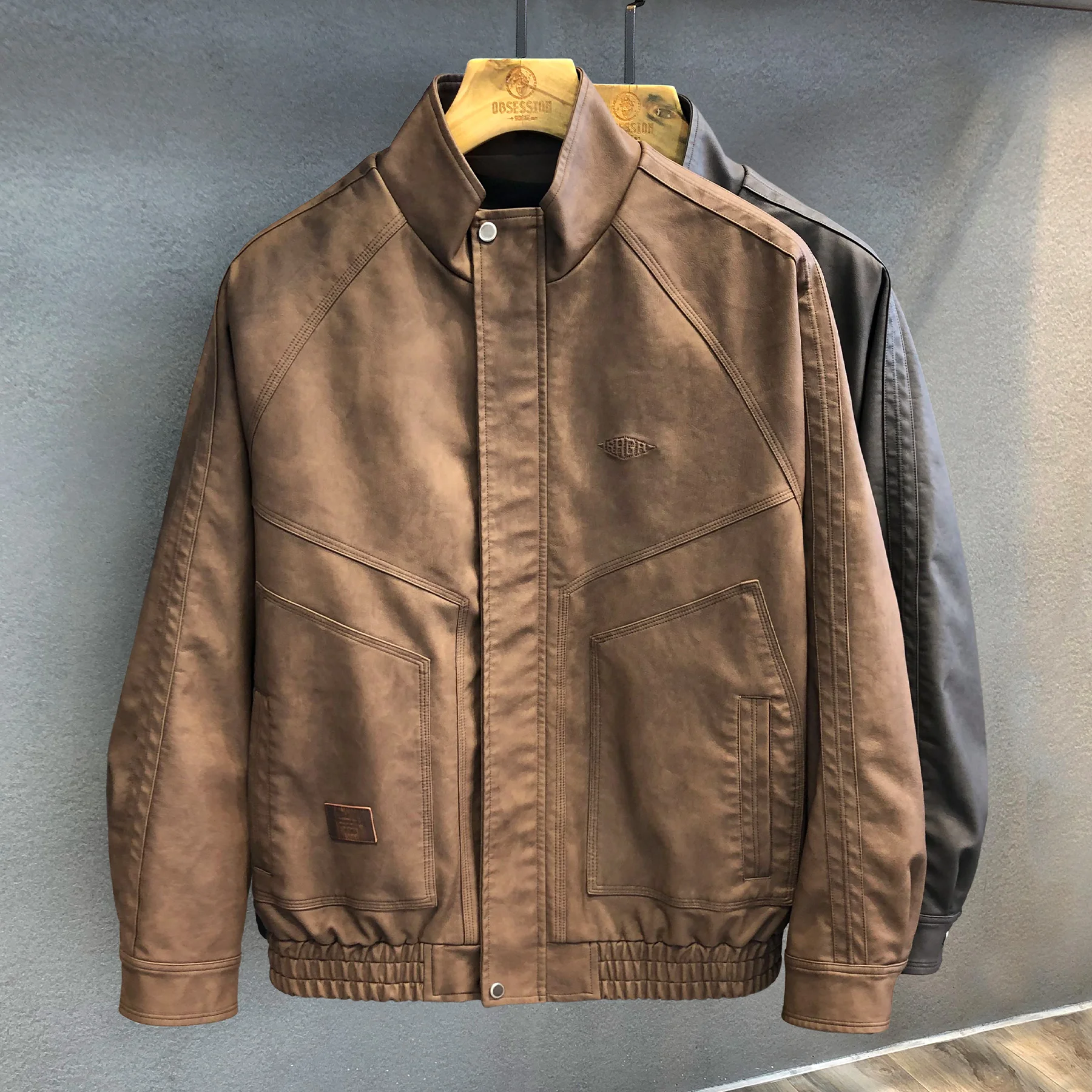 

Полированная американская куртка пилота растительного дубления для мужчин, осенняя новая стильная кожаная куртка с воротником-стойкой, мужская одежда