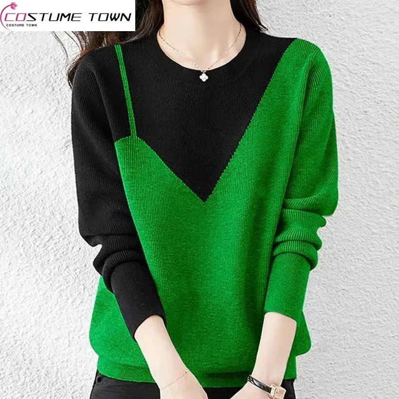 2023 New Autumn/Winter Fashion Age Reducing Knitted Sweaters Contrast Colored Western Loose and Elegant Women's Top