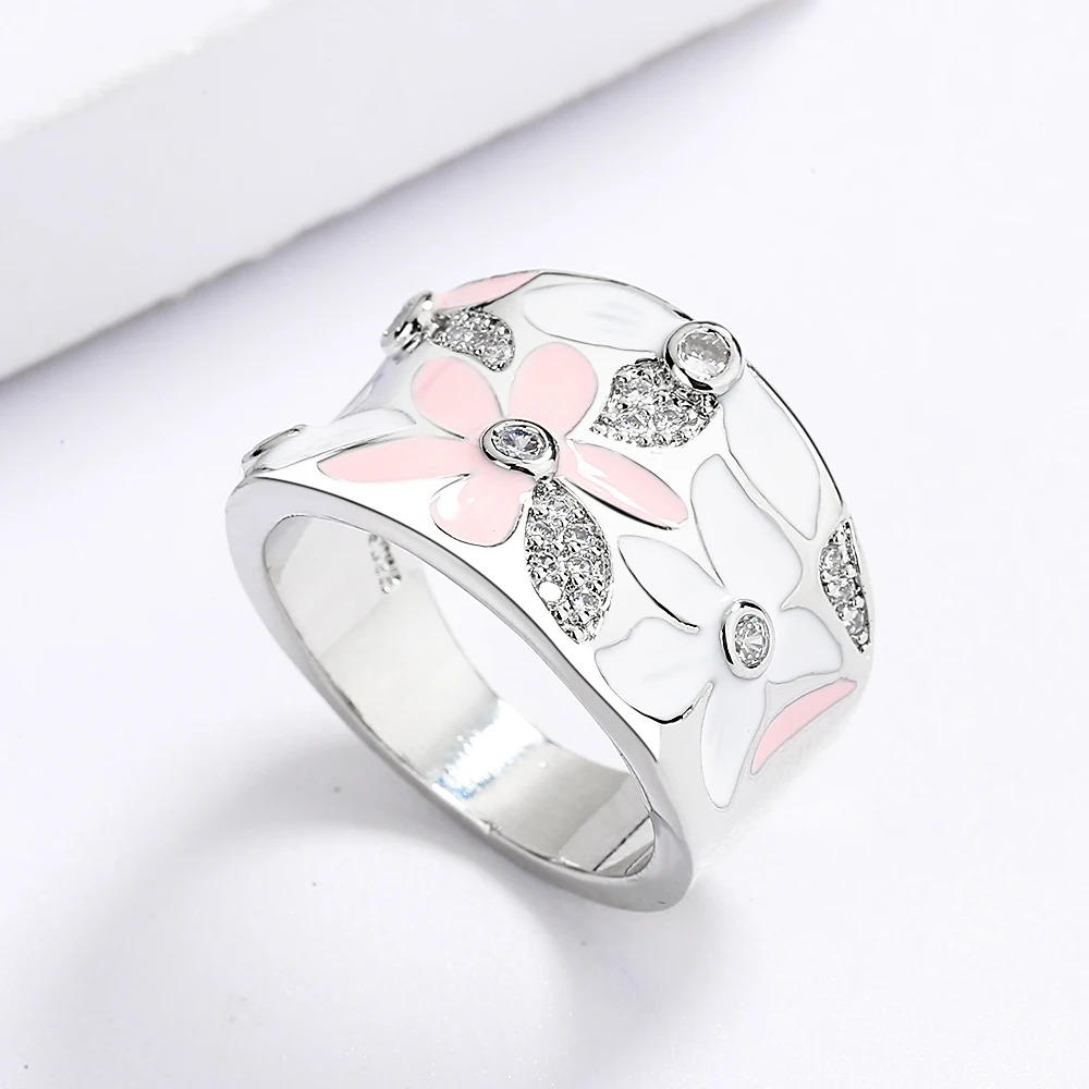 Hot Selling Exquisite Red Flower Ring 925 Silver New Handmade Enamel For Women\'s Wedding Bridal Ring Party Jewelry