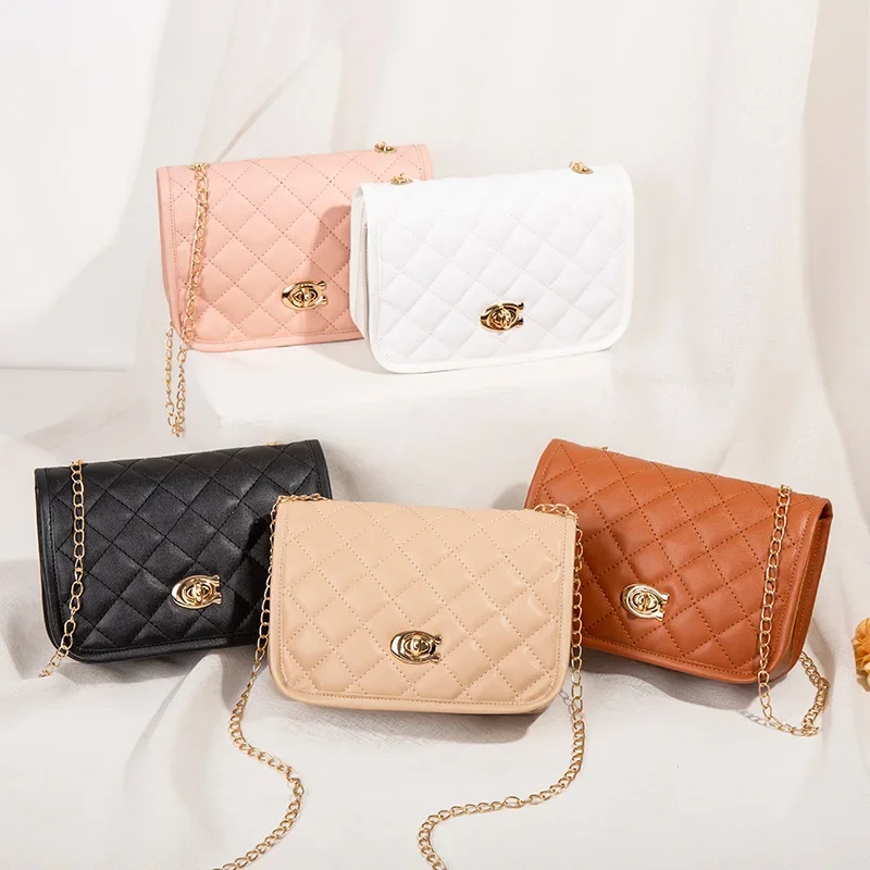 Long Strap Shoulder Bag 2024 Rhombus Embroidered Solid Color Chain Women's Shoulder Crossbody Casual Trendy Phone Bag