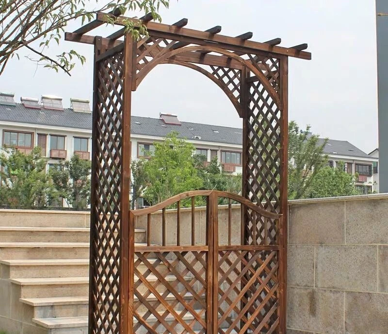 Outdoor courtyard decoration preservative wood garden door carbonized grape rack