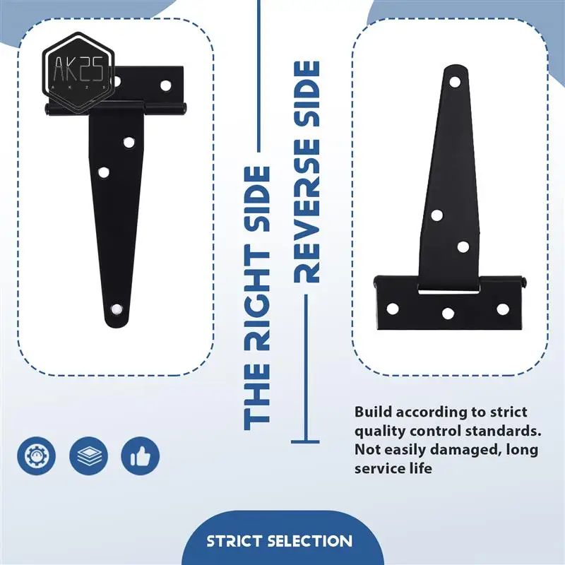 

AK25-6 PCS 4 Inch T-Strap Hinges Rustic Gate Strap Hinge Rustproof Gate Door Black Hinges For Windows, Fence And Barn Gates