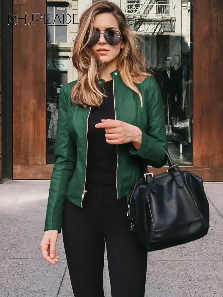Women Flight Jacket Pu Leather Outwear Zipper Outfit  Autumn Fashion Short Thin Female Jackets Office Lady Casual Coats