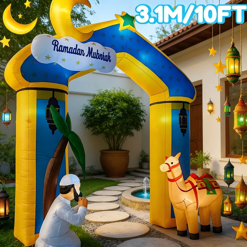 

Muslim Eid Ramadan Festival Inflatable Arch Toy Decoration 3.1M/10FT DIY Garden Yard Ornament with LED Light Holiday Gift