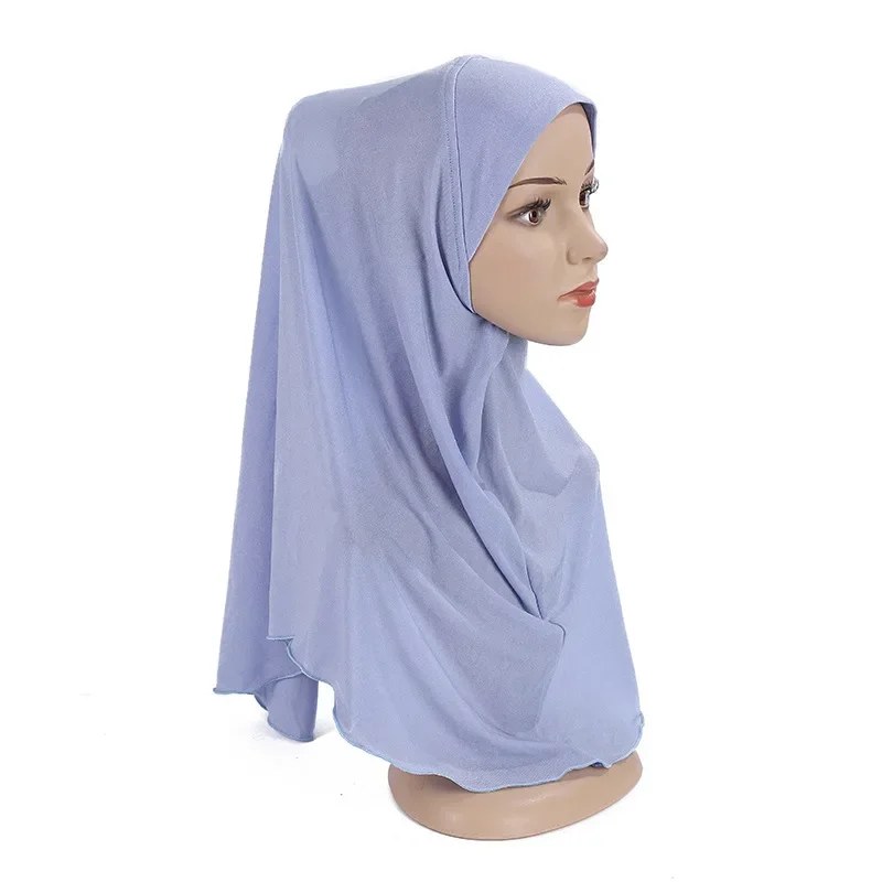 Big Girls Plain Hijab Hats Muslim Scarf Islamic Headscarf Hat Amira Pull On Headwrap Beautiful 10 Years Girl Scarf Solid Color