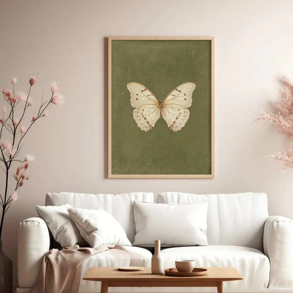 قطعة واحدة من طباعة فنية جدارية على شكل فراشة بيضاء كلاسيكية بدون إطار، ديكور ريفي على طراز الكوخ القوطي، ديكور فني جداري لغرفة النوم