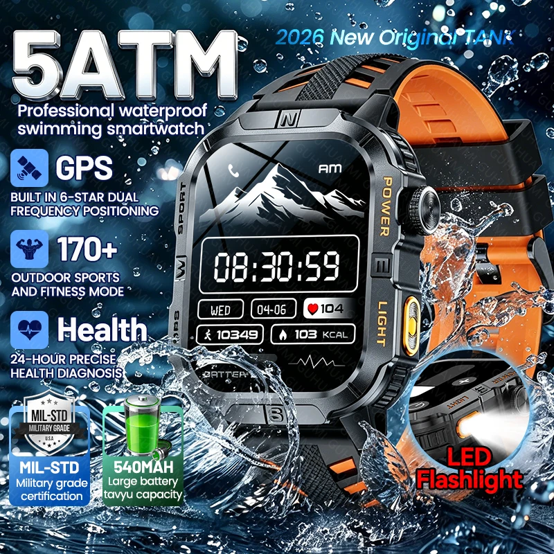 New Original 5ATM Waterproof Swim Smart Watch Outdoor GPS Compass 540mAh Battery 170+sport Mode Bluetooth Call Men HD Smartwatch