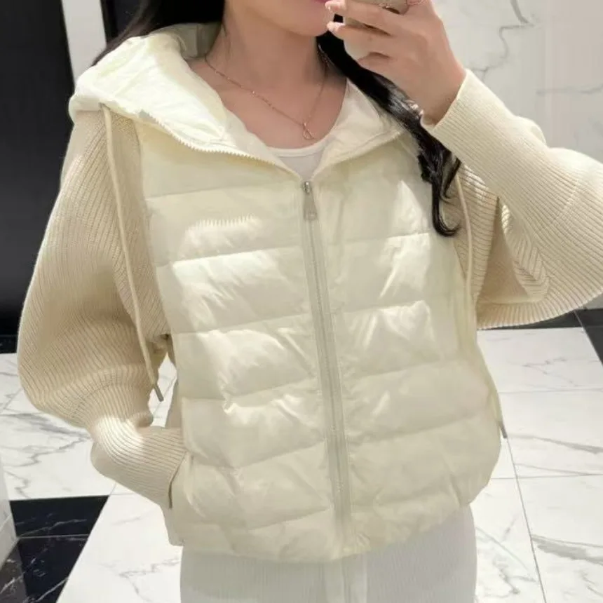 Elegancka jesienno-zimowa czapka dziergana w stylu casual, patchworkowa, luźna, bawełniana kurtka damska, modna, do pracy, w stylu koreańskim, o luźnym kroju.