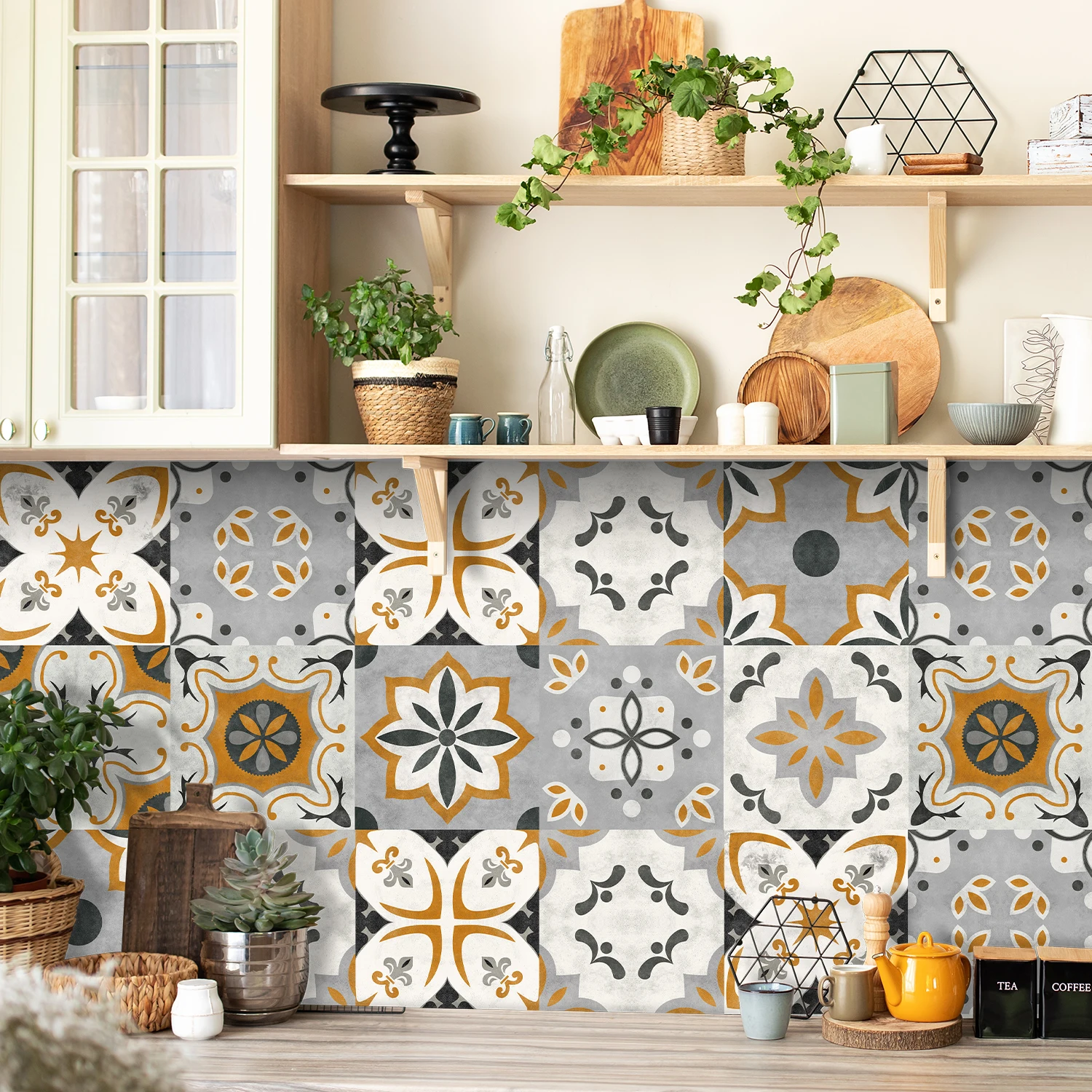 10pcs/pack ,Retro Artistic Thickened Hard PVC Self-Adhesive Tile Stickers - Waterproof, Oil-Proof for Home Decoration