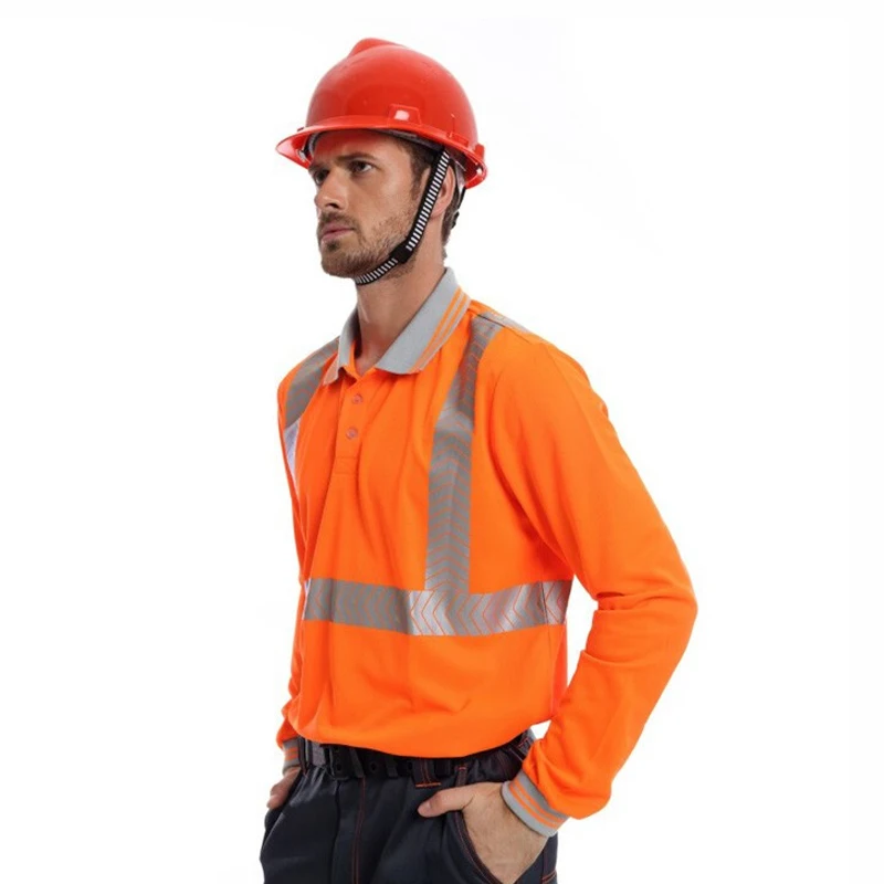 Long Sleeve Reflective Shirt for Men Hi Vis Polo Shirt Turn-down Collar Breathable High Visibility Shirt