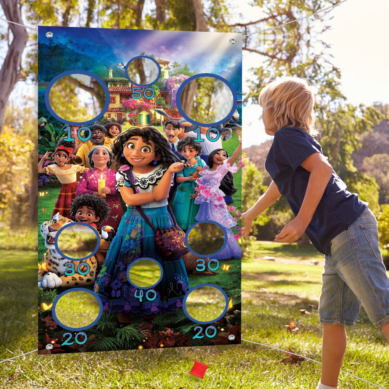 Disney Encanto Mirabel Toss Game Banner con bolsas de frijol para niños y adultos, suministros para fiestas de cumpleaños, actividades, decoración