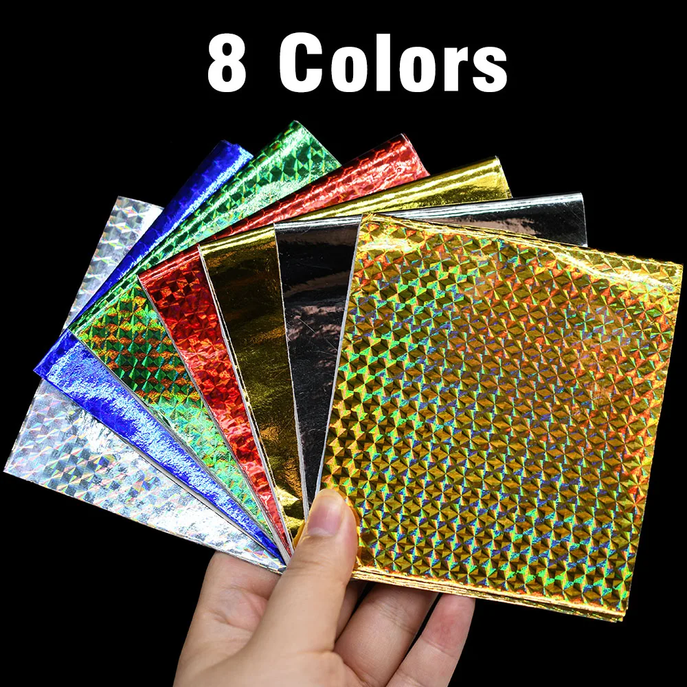 8Pcs/Pack Holographic Adhesive Sticker Crafts DIY Film Flash Lure Tape for Fishing Lure Making Metal Baits