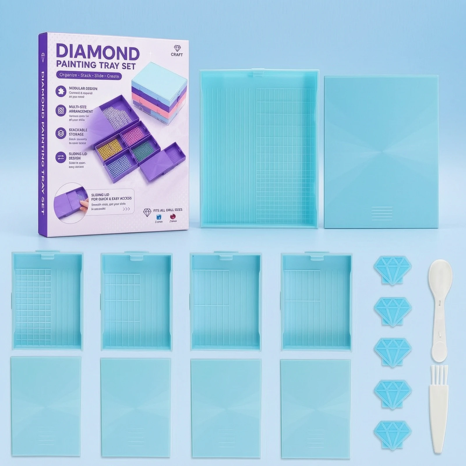 Diamond Painting Tray Kit Stackable Diamond Painting Organizer with Drawers Bead Sorting Tray with Lids Compact Spill-Resistant