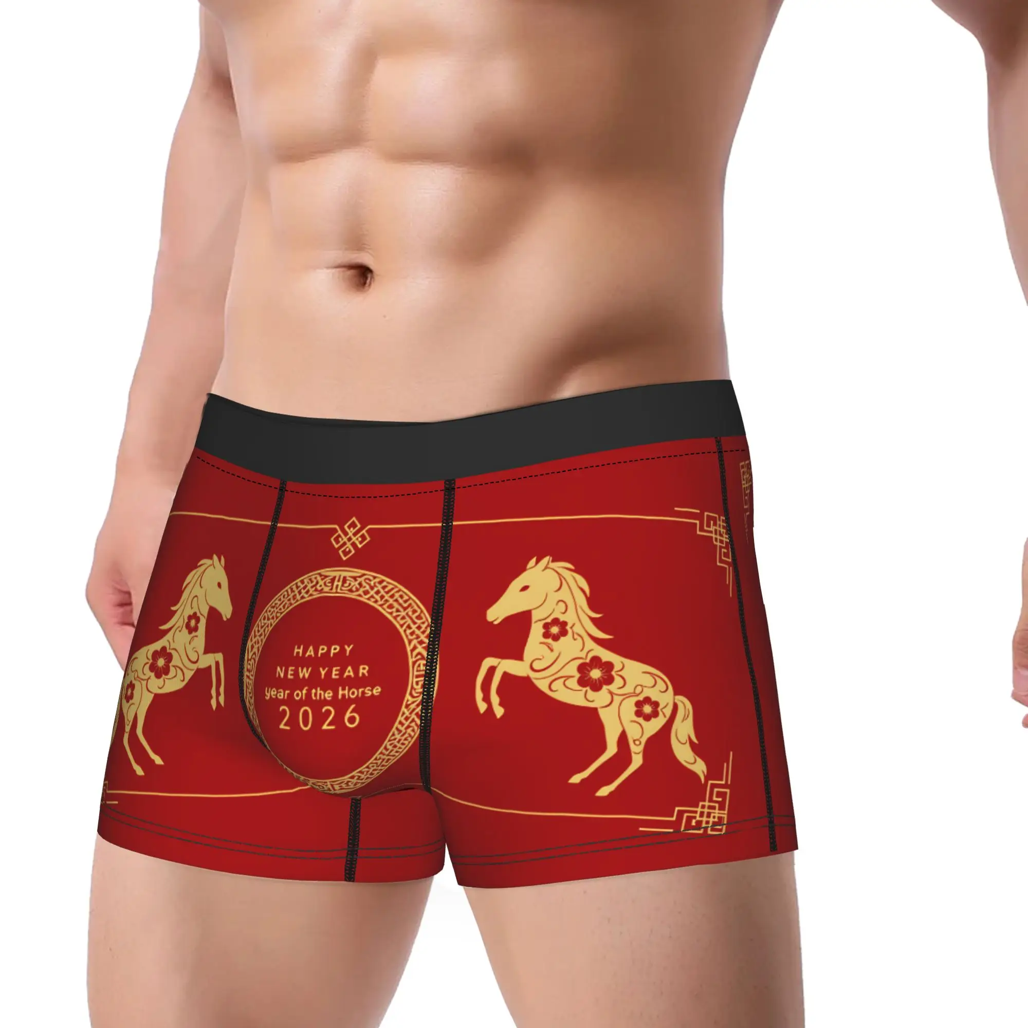 Happy New  Year Of The Horse Underwear  Men Panties Printed Funny Trunk Trenky Shorts Briefs Plus Size 2XL