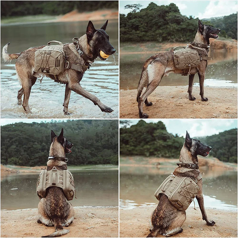 Saddle Bag Backpack Dog Harness Military Tactical Pet Metal Buckle Durable Vest Leash for Medium Large Dog Travel Camping Hiking