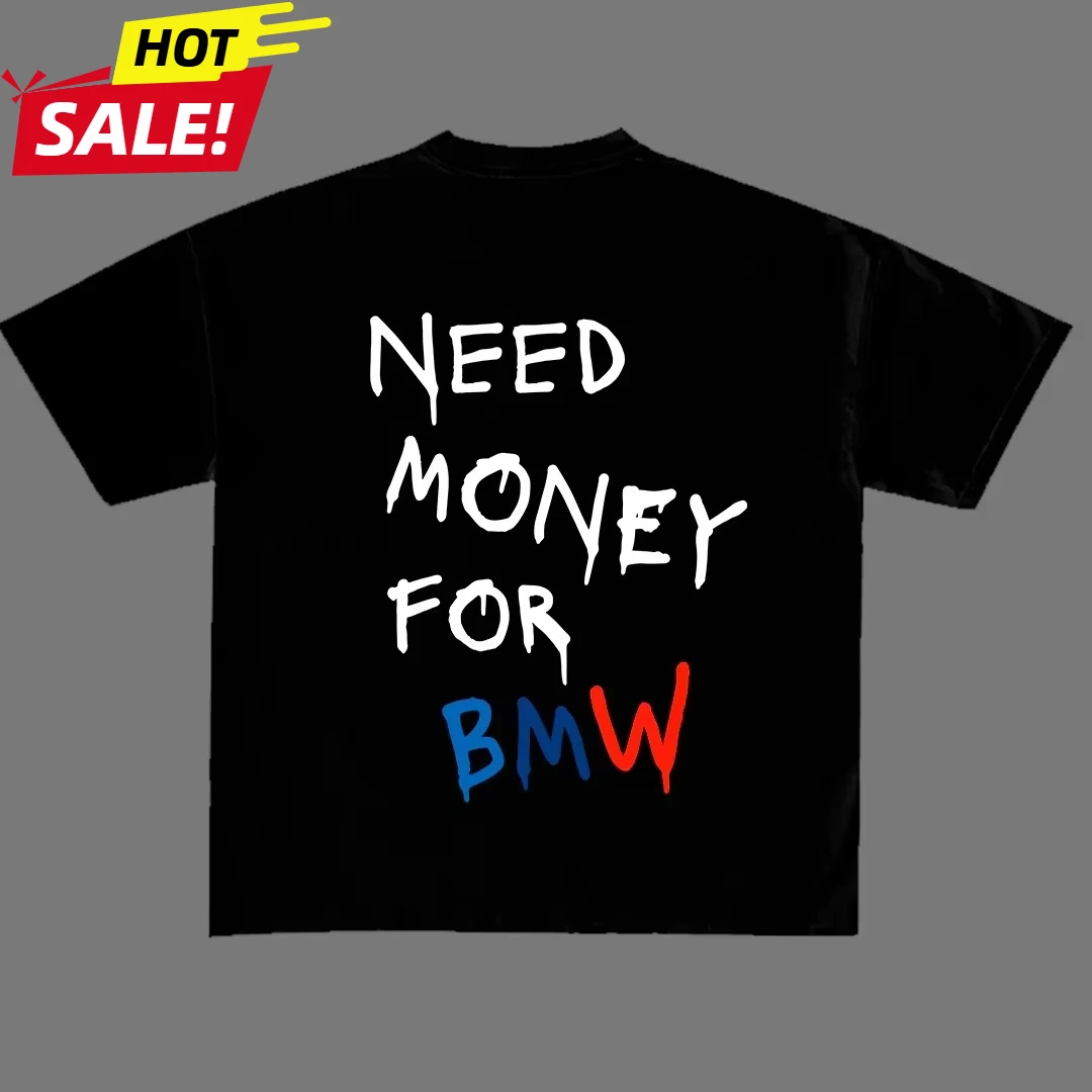 

Funny BMW Letter Print Men's Loose Top Fashion Women's Large Size T-Shirt 2025 Pure Cotton High Quality Clothing