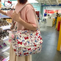 Sanrio Hello Kitty Kawaii Cartoon Print Handbag Large Capacity Female Students  SchoolBag  Japanese Style  Casual Crossbody Bag