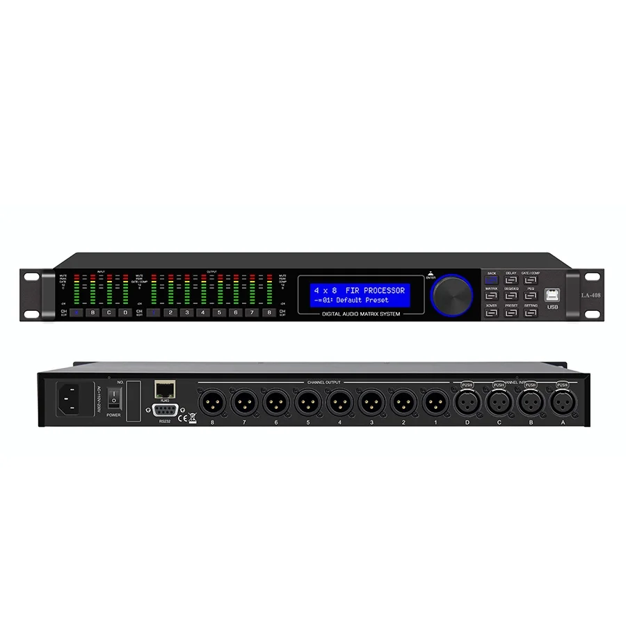 24-Bit 3-input 6-output 4-in 8-out audio FIR processor system