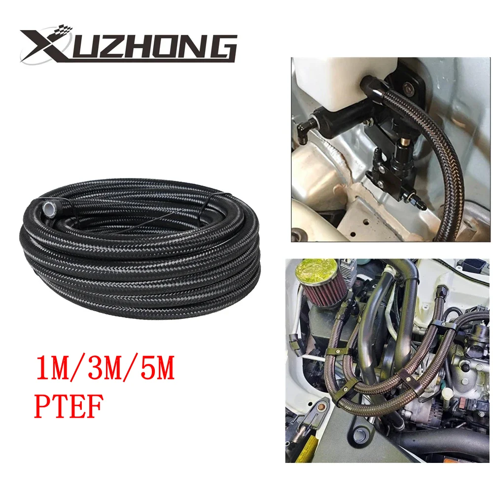 1M 3M 5M PTFE Oil Hose AN4-AN12 Stainless Steel Universal End Fuel Hose Braided Gas Line Pipe Turbo Oil Cooler Pressure Tube