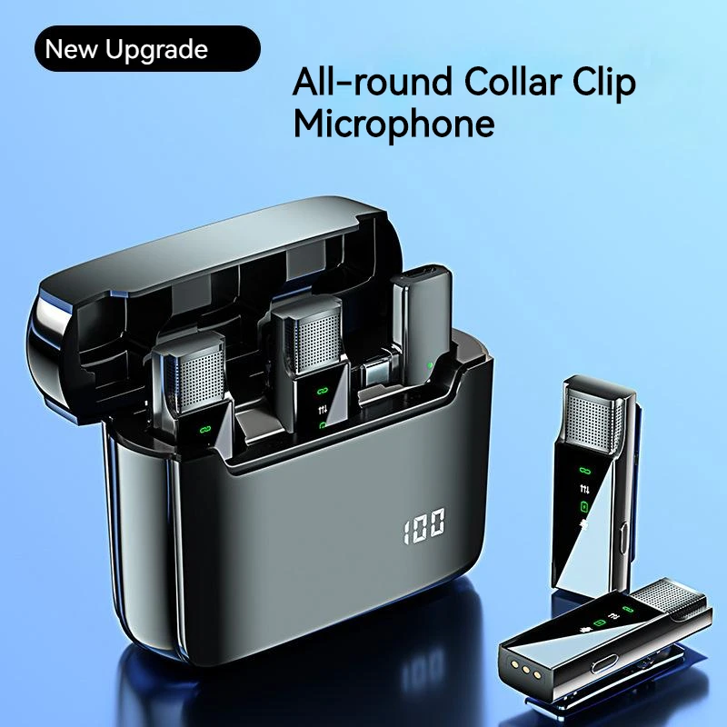 Live Streaming Outdoor Tiktok Portable Mini Clip Mic Wireless Lapel Lavalier Microphone System With Charging Case