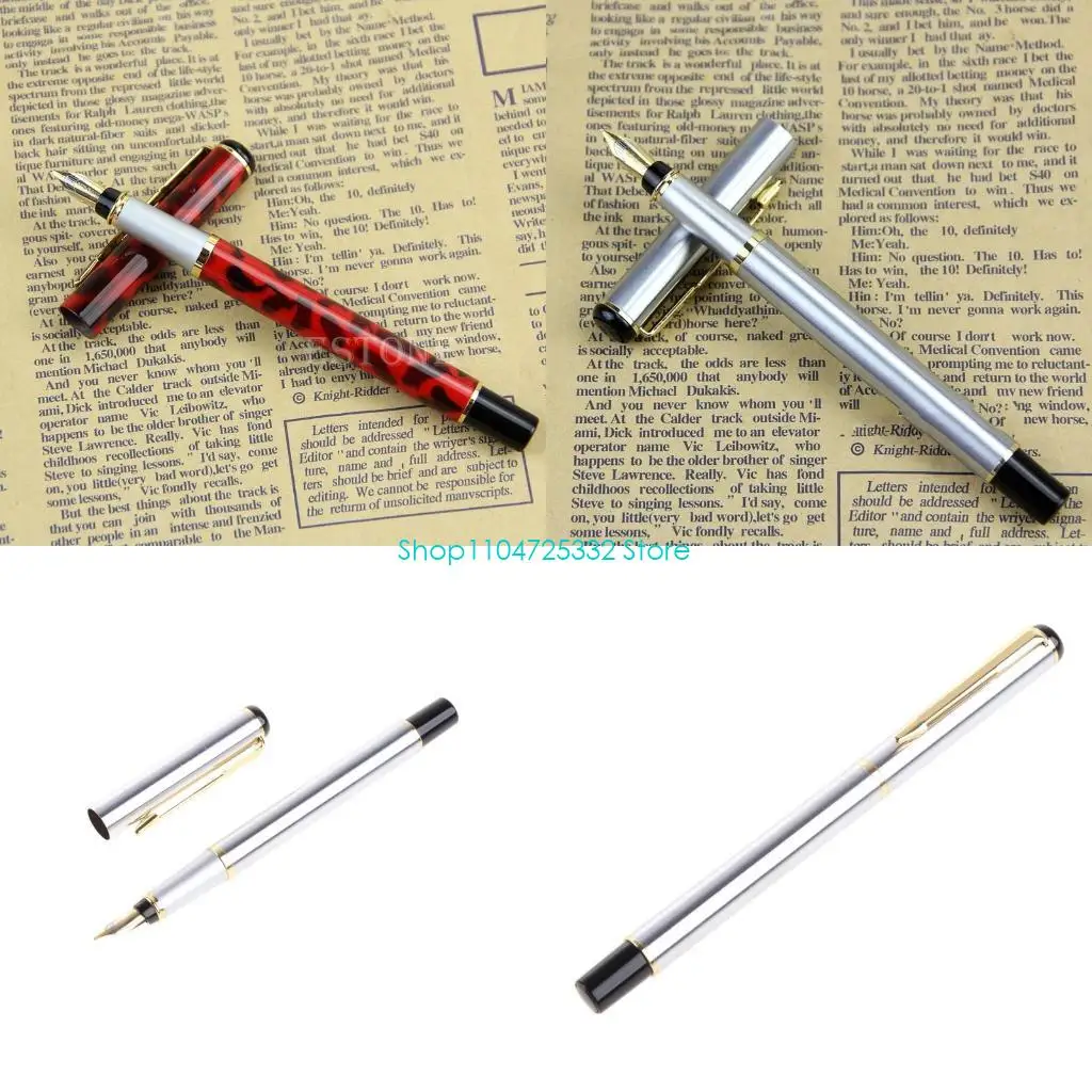 

P5EA Baoer 801 Stainless Steel Metal Medium Nib Fountain Pen Student Office Writing