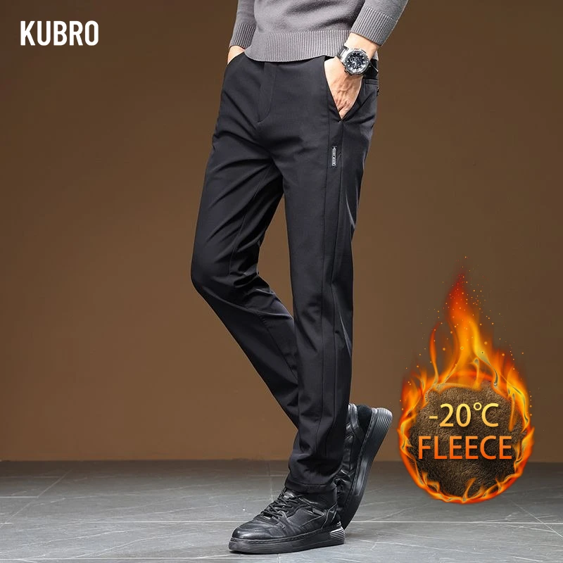 

Autumn/winter Men's Slacks Slim-fit, Straight-leg, Versatile, Breathable, Stretch, Lace-up, Plush, Extra-heavy Trousers