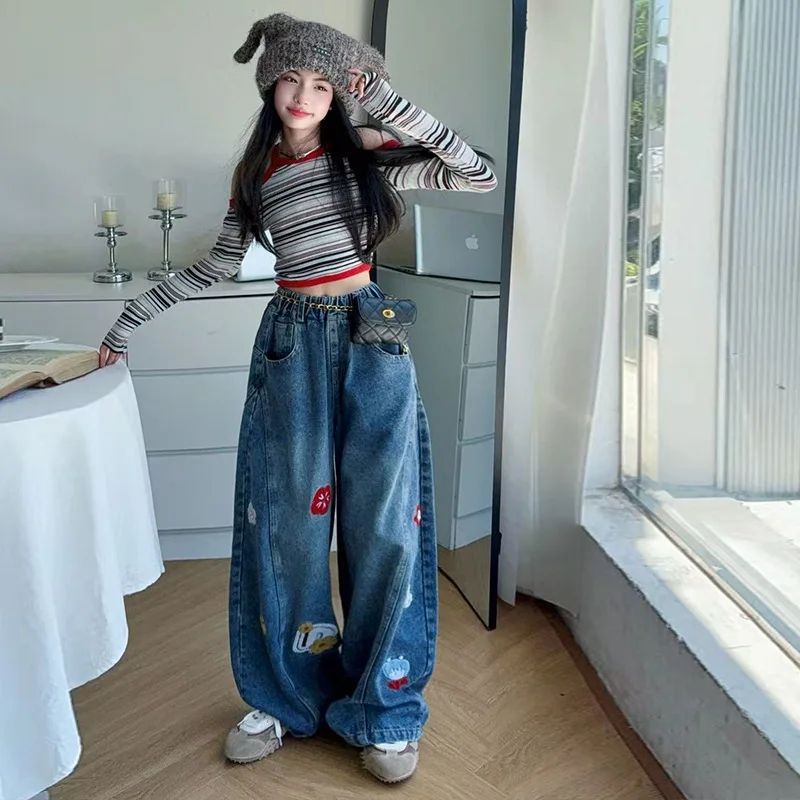 ensemble-deux-pieces-pour-petites-filles-t-shirt-raye-a-manches-longues-pantalon-brode-a-jambes-larges-tenue-d'ecole-pour-filles-de-4-a-14-ans-automne