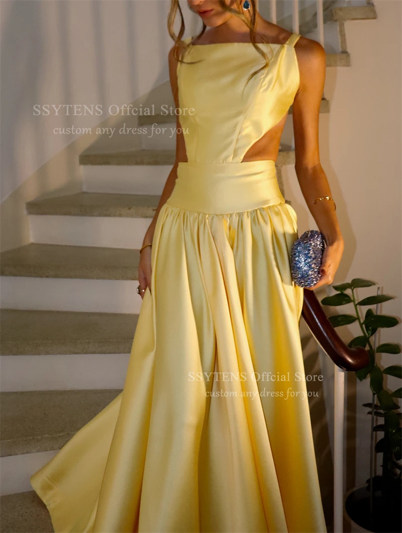 SSYTENS 매력적인 A라인 정장 이브닝 드레스 민소매 댄스 파티 드레스 등이 없는 새틴 특별 행사 파티 가운 맞춤형