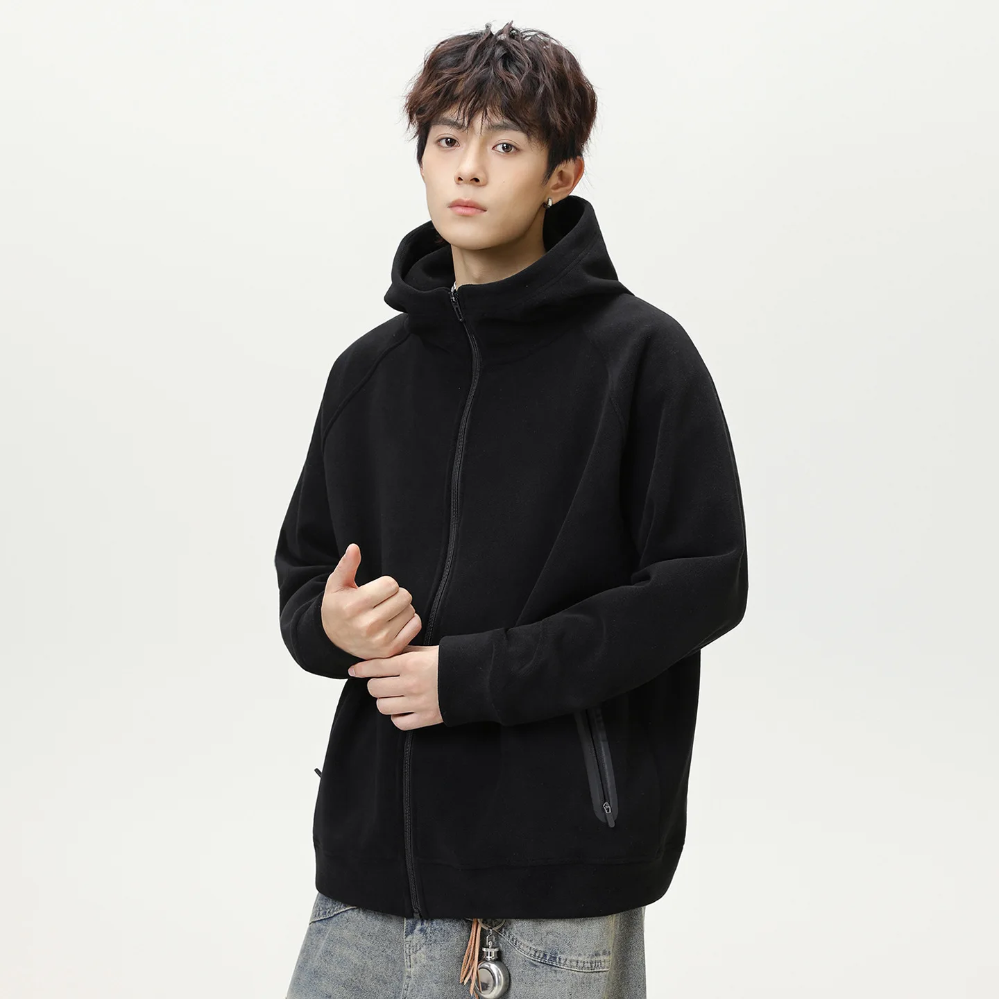 

Осень-зима модные мужские однотонные свободные повседневные модные простые базовые толстовки с капюшоном на молнии мужские кардиганы пальто одежда