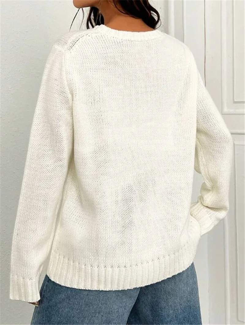 Loose Round Neck National Flag Pattern Simple and Versatile Knitted Sweater Women