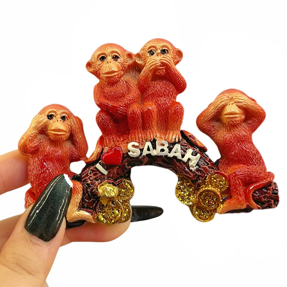Malaysia SabahBorneo Fridge MagnetHandmade Resin Tropical Travel Souvenir for Home Kitchen Decoration Unique Beach WildlifeGift
