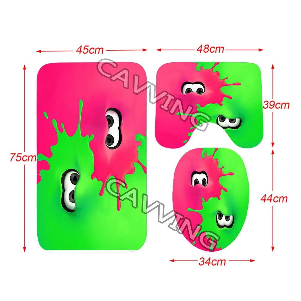 Splatoon 3D Shower Curtain Waterproof Bathroom Curtain Anti-slip Bath Mat Set Toilet Rug Carpet  Home Decor   H01