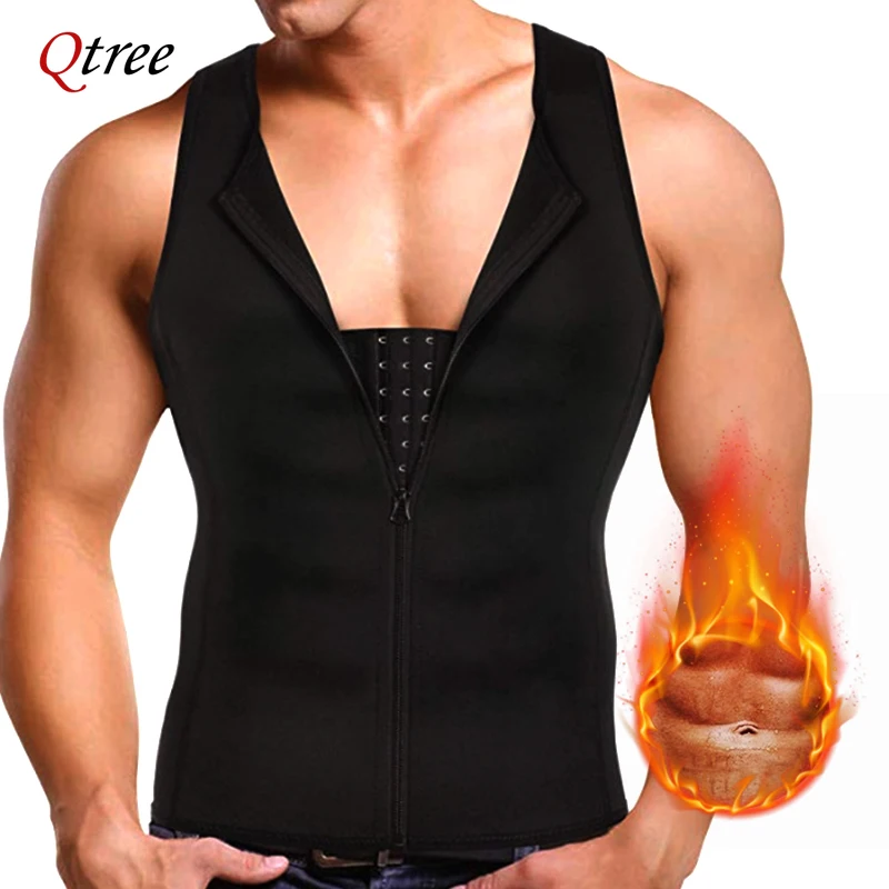 Qtree Men Slimming Compression Sauna Sweat Body Shaper Corset Weight Loss Shapewear Three-breasted Waist Trainer Fat Burner Vest