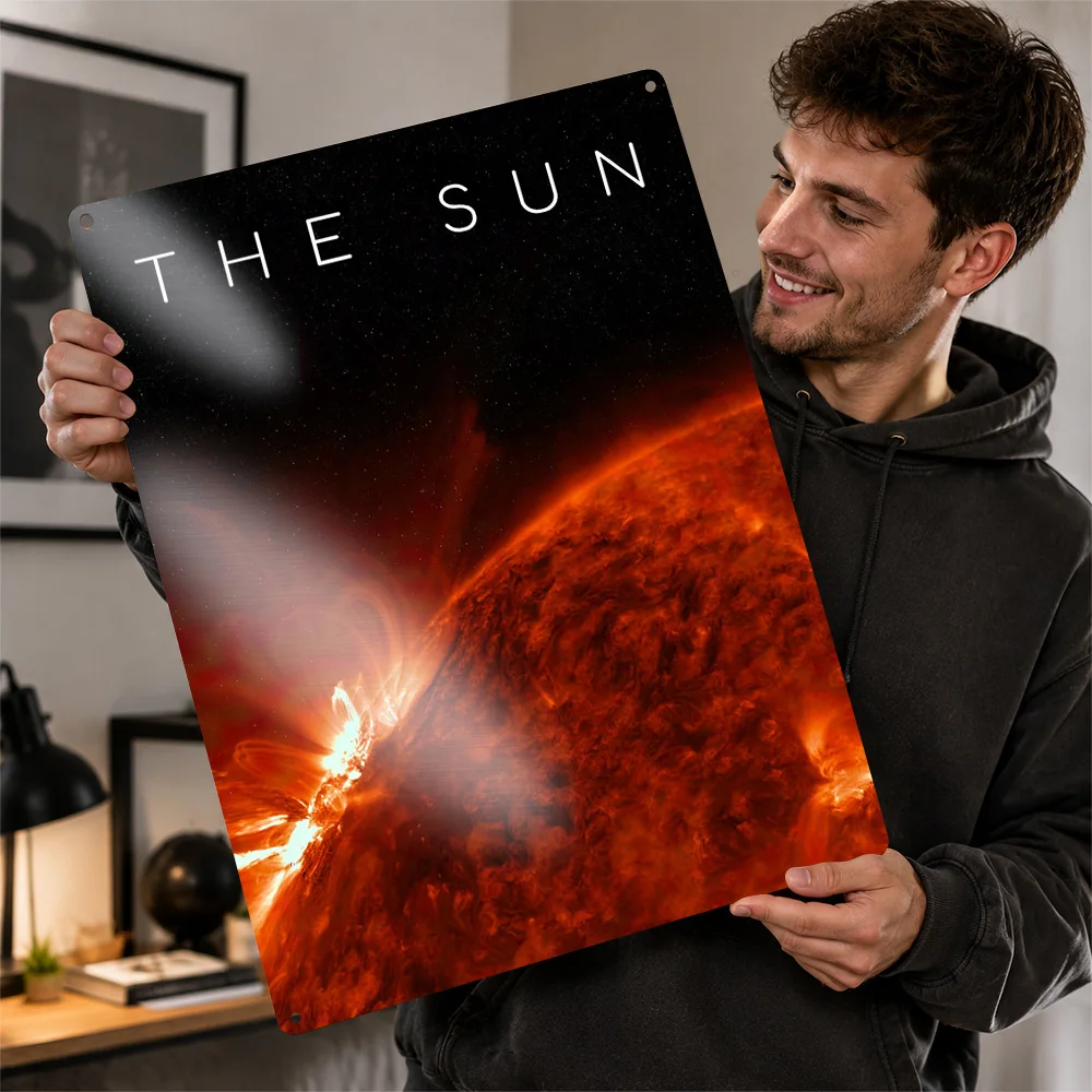 Sun With Solar Flare Printed Poster Celestial Illustration Wall Art For Study Customized Aluminum Metal Sign Science Fan Gift