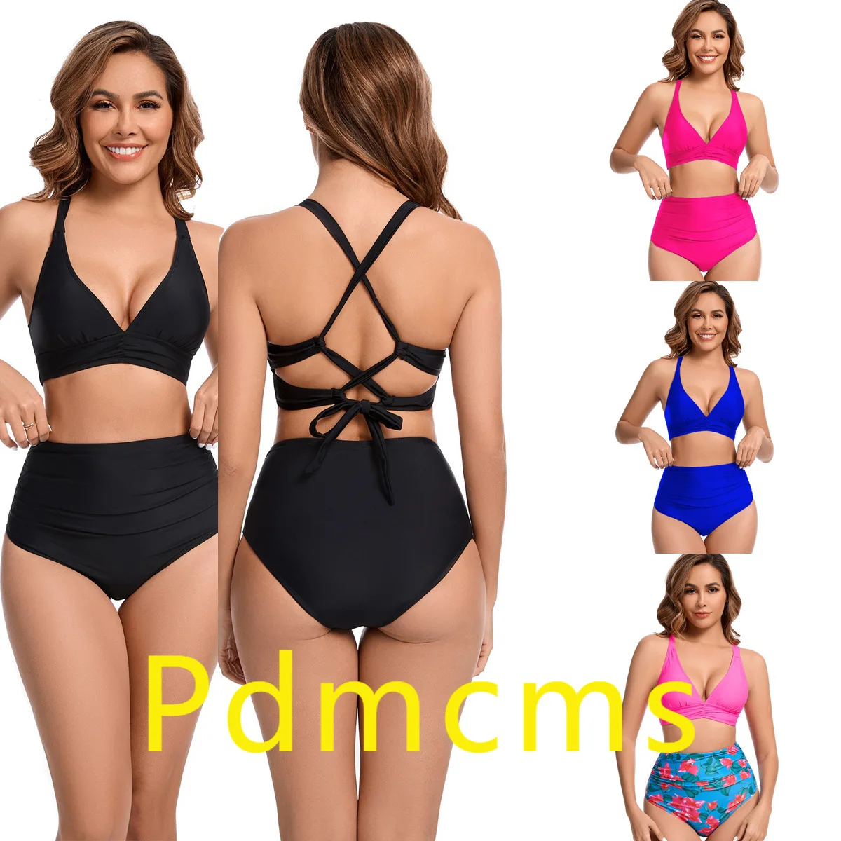 

2025 new, Amazon sexy straps deep V high waist bikini split swimsuit women print bikini