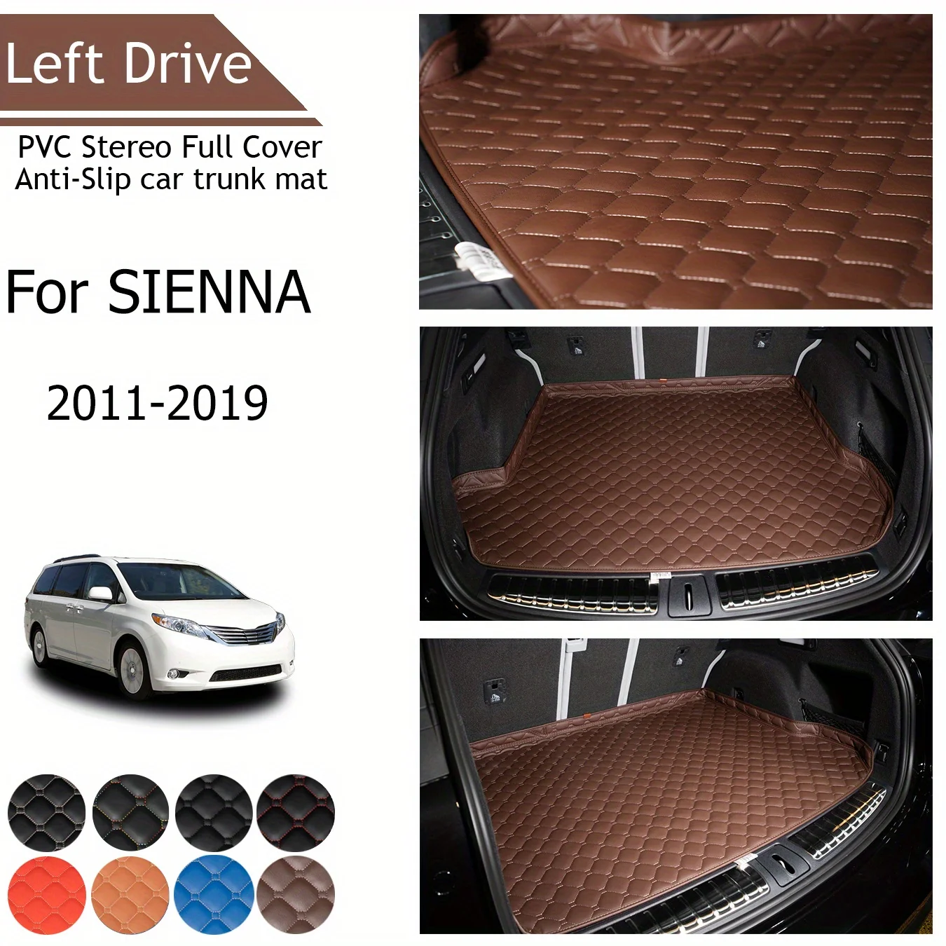 TEGART [LHD] For SIENNA For 2011-2019 Three Layer PVC Stereo Full Cover Anti-Slip Car Trunk Mats