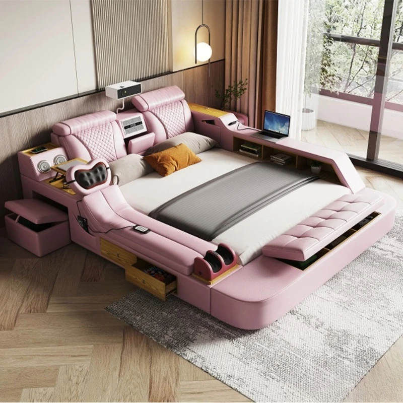 Tech Smart Bed - The Ultimate Multifunctional Bedframe With Genuine Leather, Massage, Speaker, Projector, Air Purifier