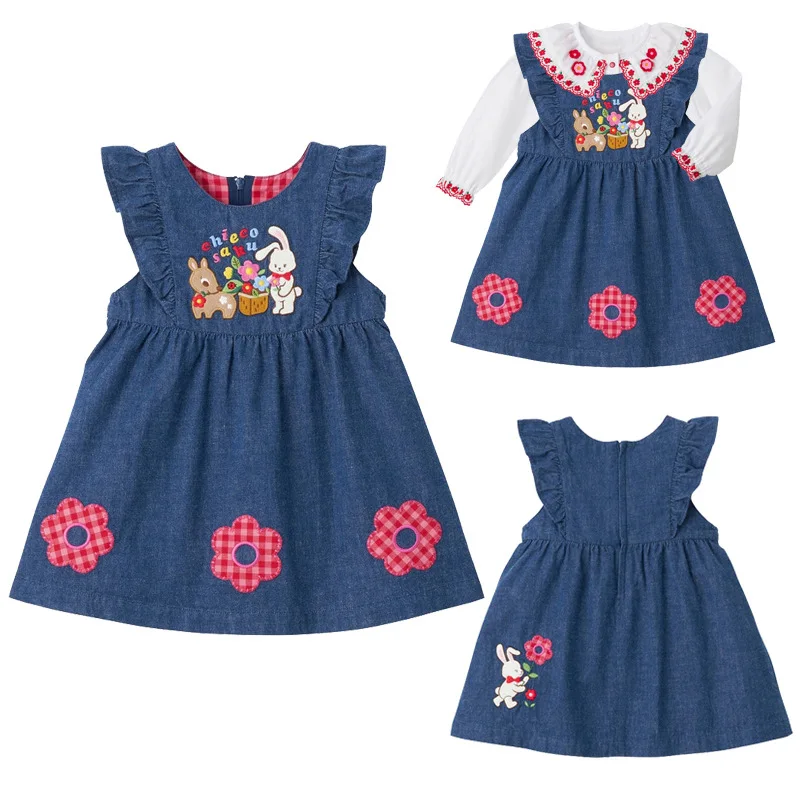 

2023 Summer New Girls' Dress Rabbit Embroidery Vest Dresses Baby Girl Clothes Vestido Ropa Vestidos Robes Robe Princesse Fille