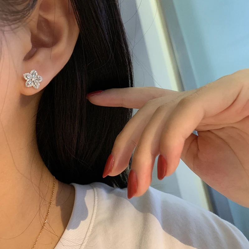 Aazuo Luxury Jewerly 18K White Gold Real Diamonds 0.40ct Fairy Flower Stud Earring Gifted For Women Advanced Wedding Party