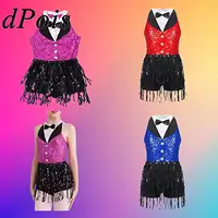 Vestido de leotardo latino sin mangas con flecos para niñas, traje de actuación de baile de Jazz con borlas de lentejuelas, ropa de Hip Hop a la moda