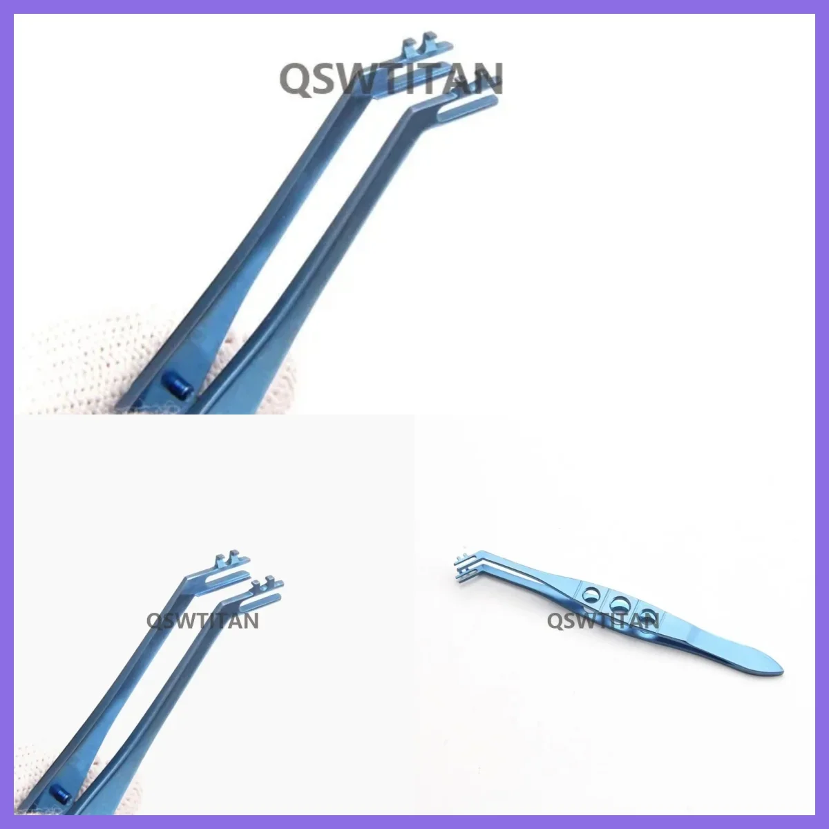 Pinça oftálmica de titânio 110mm, cabo plano, lente dobrável, instrumento cirúrgico oftálmico