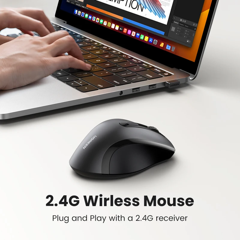 【NUOVO】UGREEN Mouse wireless per computer Mouse silenzioso da 1600 DPI con ricevitore USB da 2,4 GHz per PC MacBook Tablet Laptop