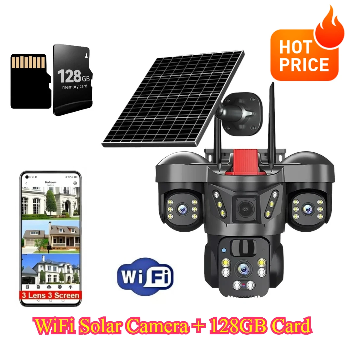DIFANG V380 Pro Outdoor PTZ 8K WIFI Solar Camera Home Security Triple Lens Camera Zonnepaneel CCTV Video surveillance